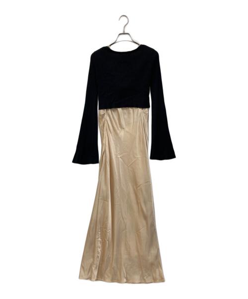 Snidel（スナイデル）Snidel (スナイデル) ニットカーデ＆キャミワンピースSET ブラック×ベージュの古着・服飾アイテム