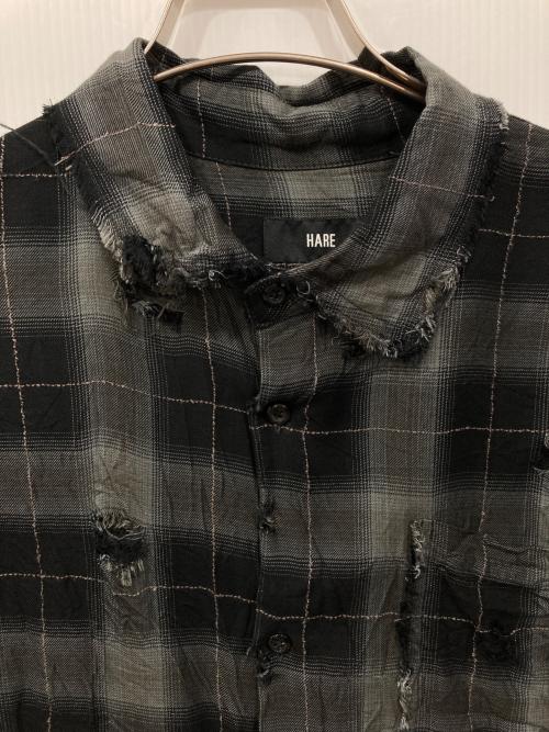 HARE（ハレ）HARE (ハレ) ダメージチェックシャツ ブラック サイズ:Freeの古着・服飾アイテム