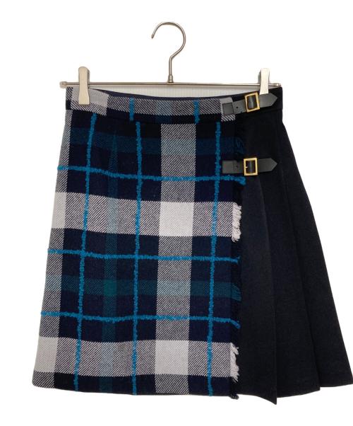 BLUE LABEL CRESTBRIDGE（ブルーレーベルクレストブリッジ）BLUE LABEL CRESTBRIDGE (ブルーレーベルクレストブリッジ) クレストブリッジチェックループヤーンツイードスカート ネイビー サイズ:38の古着・服飾アイテム