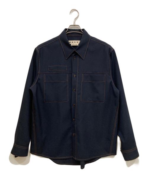 MARNI（マルニ）MARNI (マルニ) トロピカルウールステッチシャツ ネイビー サイズ:48の古着・服飾アイテム