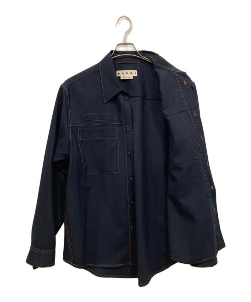 MARNI（マルニ）MARNI (マルニ) トロピカルウールステッチシャツ ネイビー サイズ:48の古着・服飾アイテム
