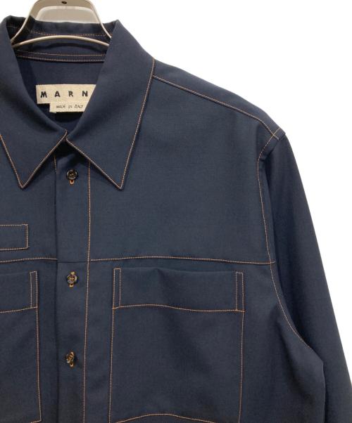 MARNI（マルニ）MARNI (マルニ) トロピカルウールステッチシャツ ネイビー サイズ:48の古着・服飾アイテム