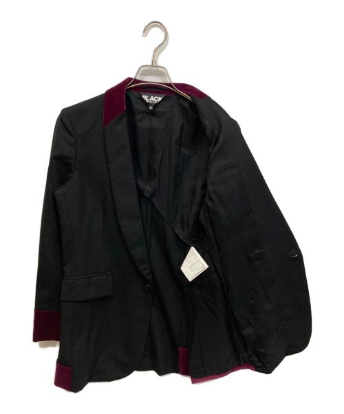 BLACK COMME des GARCONS（ブラックコムデギャルソン）BLACK COMME des GARCONS (ブラックコムデギャルソン) ベロア切替ロングジャケット ブラック×パープル サイズ:Sの古着・服飾アイテム