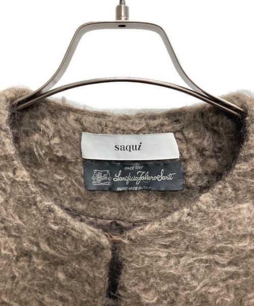 saqui（サキ）saqui (サキ) モヘアノーカラーコート ブラウン サイズ:38の古着・服飾アイテム