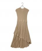 anuansアニュアンス）の古着「アシメティアード透かし編みニットワンピース」｜ベージュ