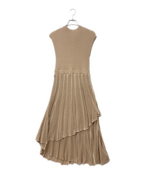 anuans（アニュアンス）anuans (アニュアンス) アシメティアード透かし編みニットワンピース ベージュ サイズ:Fの古着・服飾アイテム