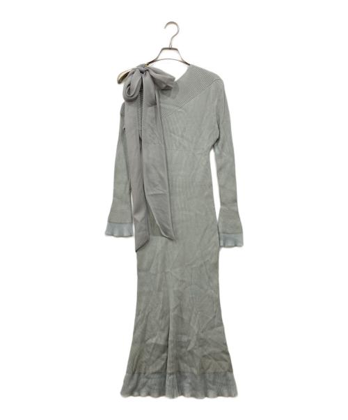 Snidel（スナイデル）Snidel (スナイデル) ショルダーリボンアシンメニットワンピース ライトグレー サイズ:Fの古着・服飾アイテム