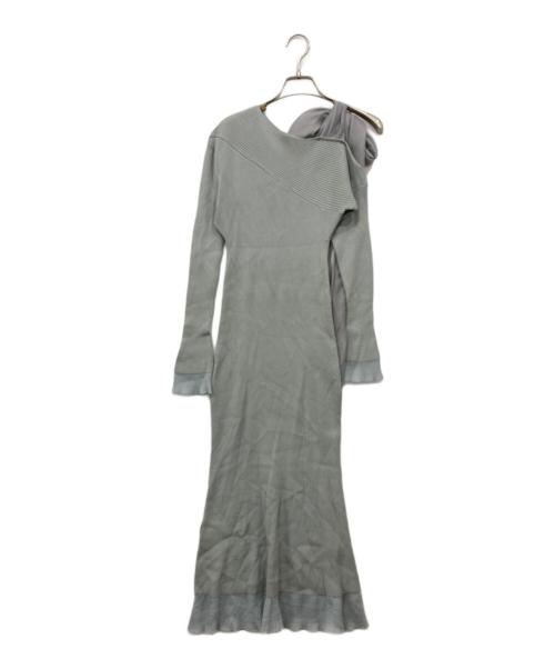 Snidel（スナイデル）Snidel (スナイデル) ショルダーリボンアシンメニットワンピース ライトグレー サイズ:Fの古着・服飾アイテム