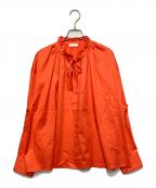 BALLSEYボールジィ）の古着「ハイカウントサテン ネックフリルブラウス」｜オレンジ