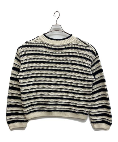 GANNI（ガニー）Ganni (ガニー) Striped Cotton Pointelle V-neck ホワイト サイズ:FREEの古着・服飾アイテム
