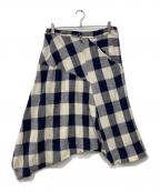 Y'sワイズ）の古着「リネン混チェックサルエルパンツ」｜ネイビー