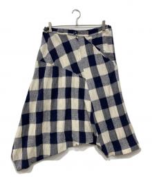 Y's（ワイズ）の古着「リネン混チェックサルエルパンツ」｜ネイビー