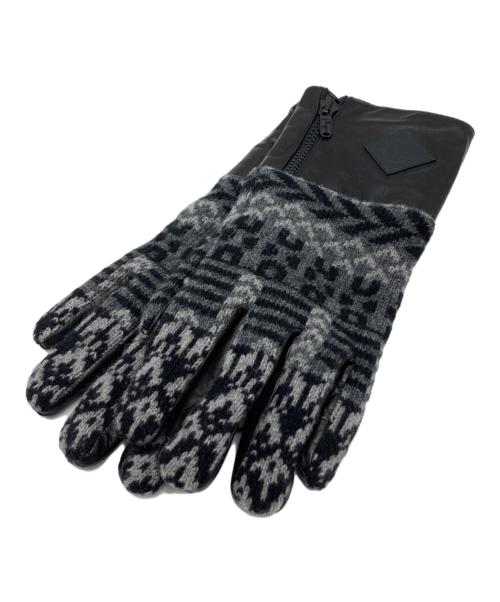 MONCLER（モンクレール）MONCLER (モンクレール) レザー×ニット切替グローブ ブラック×グレー サイズ:Ｍの古着・服飾アイテム