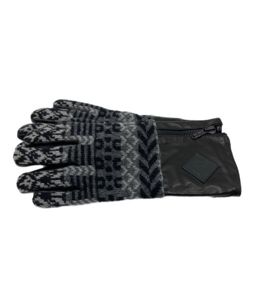 MONCLER（モンクレール）MONCLER (モンクレール) レザー×ニット切替グローブ ブラック×グレー サイズ:Ｍの古着・服飾アイテム