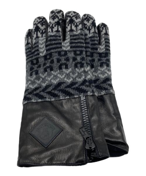 MONCLER（モンクレール）MONCLER (モンクレール) レザー×ニット切替グローブ ブラック×グレー サイズ:Ｍの古着・服飾アイテム