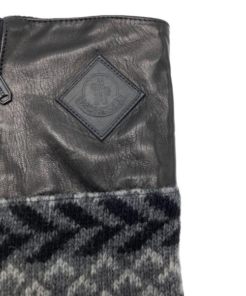 MONCLER（モンクレール）MONCLER (モンクレール) レザー×ニット切替グローブ ブラック×グレー サイズ:Ｍの古着・服飾アイテム