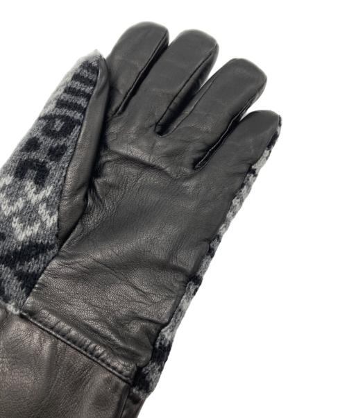 MONCLER（モンクレール）MONCLER (モンクレール) レザー×ニット切替グローブ ブラック×グレー サイズ:Ｍの古着・服飾アイテム