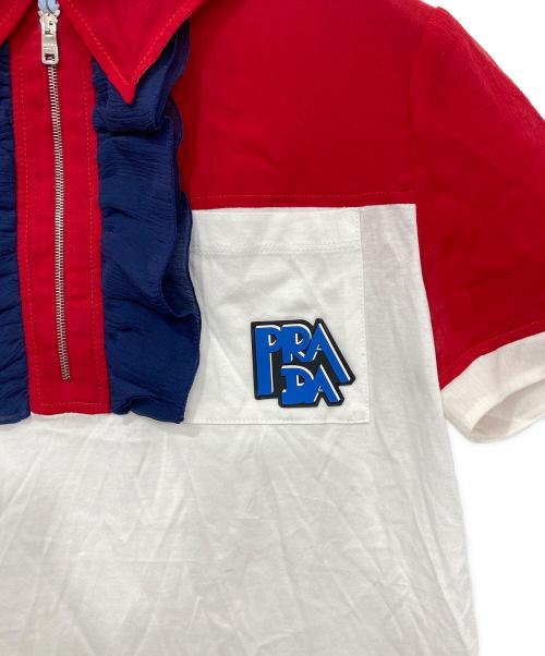 PRADA（プラダ）PRADA (プラダ) 異素材ポロシャツ トリコロールカラー サイズ:Sの古着・服飾アイテム