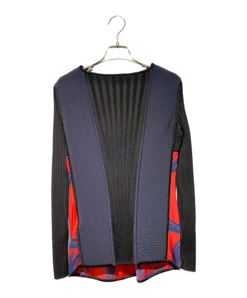 HERMES（エルメス）HERMES (エルメス) 切替Vネックニット ブラック×レッド サイズ:38の古着・服飾アイテム