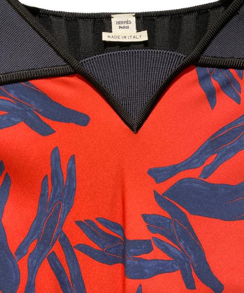 HERMES（エルメス）HERMES (エルメス) 切替Vネックニット ブラック×レッド サイズ:38の古着・服飾アイテム