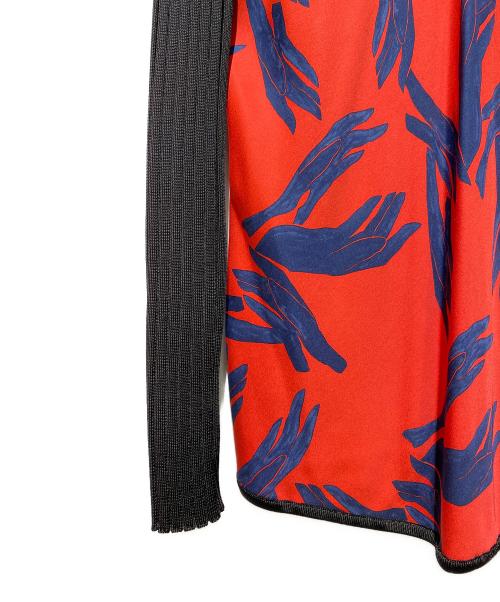 HERMES（エルメス）HERMES (エルメス) 切替Vネックニット ブラック×レッド サイズ:38の古着・服飾アイテム