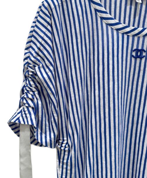 CHANEL（シャネル）CHANEL (シャネル) ココマークストライプワンピース ブルー×ホワイト サイズ:34の古着・服飾アイテム
