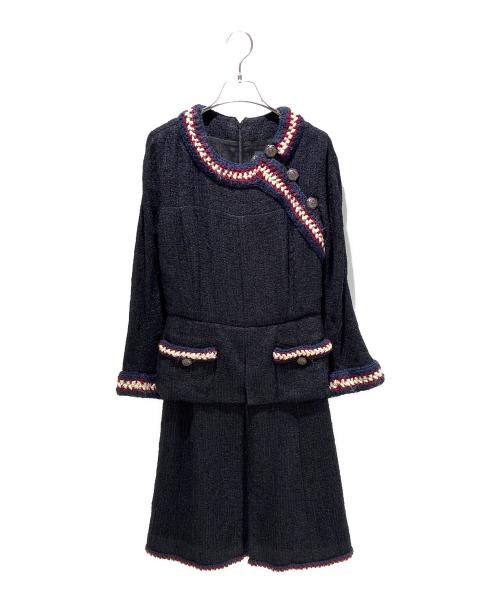 CHANEL（シャネル）CHANEL (シャネル) ニット切替ツイードワンピース ブラック サイズ:38の古着・服飾アイテム
