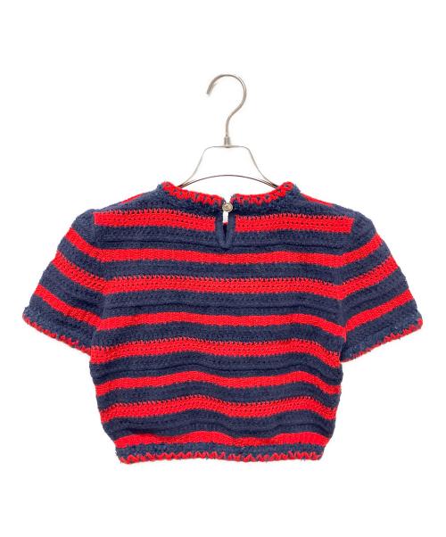CHANEL（シャネル）CHANEL (シャネル) ボーダークロップドニット/半袖ニット ネイビー×レッド サイズ:36の古着・服飾アイテム