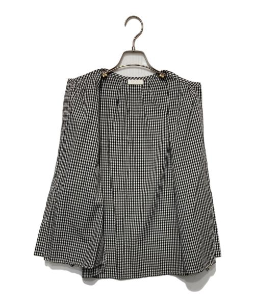 BALLSEY（ボールジィ）BALLSEY (ボールジィ) ギンガムチェック ギャザーパフブラウス ブラック×ホワイト サイズ:36の古着・服飾アイテム