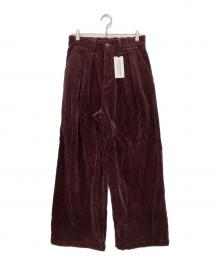 CLOTH&CROSS（クロスアンドクロス）の古着「コーデュロイタックワイドパンツ」｜バーガンディー