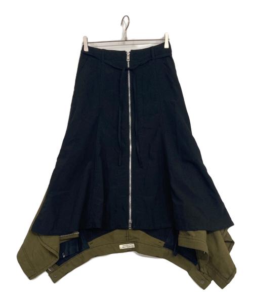 beautiful people（ビューティフルピープル）beautiful people (ビューティフルピープル) double-end tropical wool flare skirt オリーブ×ブラック サイズ:36の古着・服飾アイテム