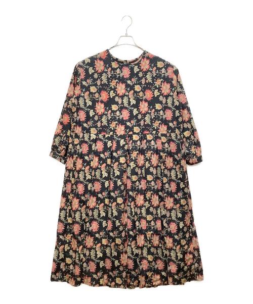 SOIL（ソイル）SOIL (ソイル) 60s キャンブリック フラワー プリント クルーネック プリーツドレス ブラック サイズ:2の古着・服飾アイテム