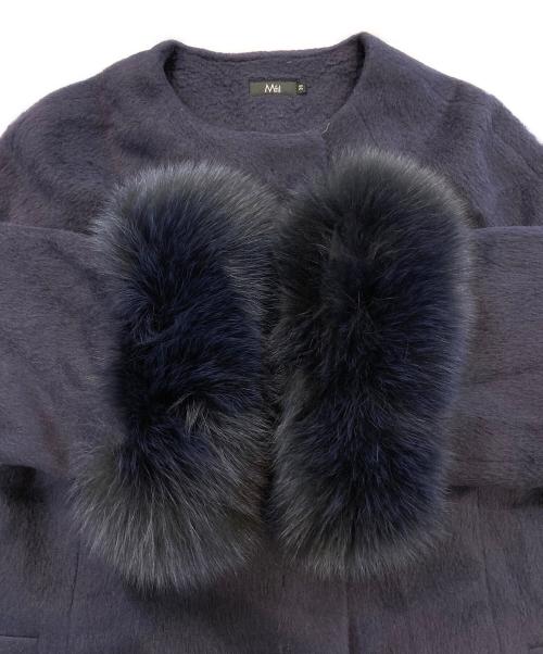 M・Fil（エムフィル）M・fil (エムフィル) アルパカシャギー FOXファー付きコート ネイビー サイズ:SIZE 38の古着・服飾アイテム