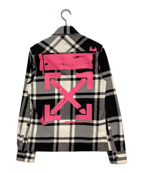 OFFWHITE（オフホワイト）OFFWHITE (オフホワイト) STENCIL FLANNEL SHIRT ブラック×ホワイト サイズ:XXSの古着・服飾アイテム