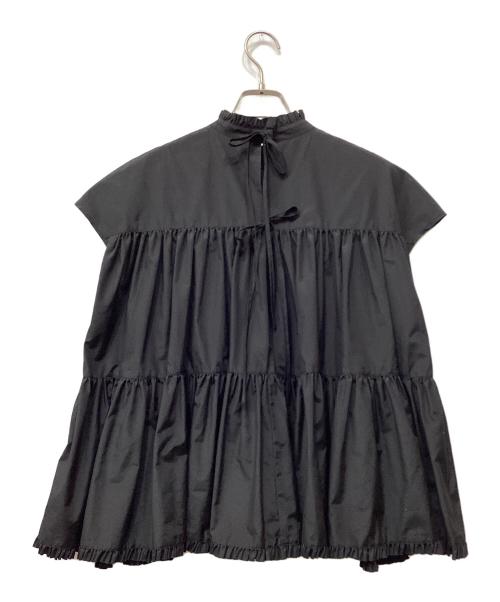 TSURU by MARIKO OIKAWA（ツルバイマリコオイカワ）TSURU by MARIKO OIKAWA (ツルバイマリコオイカワ) ティアードギャザーフレンチスリーブブラウス ブラック サイズ:Freeの古着・服飾アイテム