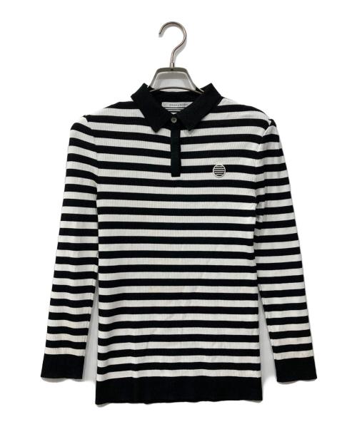 BORDERS at BALCONY（ボーダーズアットバルコニー）BORDERS AT BALCONY (ボーダーズアットバルコニー) GLITTERY BORDER KNIT POLO / グリッタリィ ボーダー ニット ポロ ホワイト×ブラック サイズ:38の古着・服飾アイテム