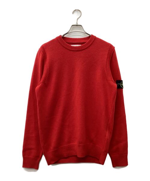 STONE ISLAND（ストーンアイランド）STONE ISLAND (ストーンアイランド) 7G ロゴパッチ ラムウール ニットセーター レッド サイズ:Lの古着・服飾アイテム