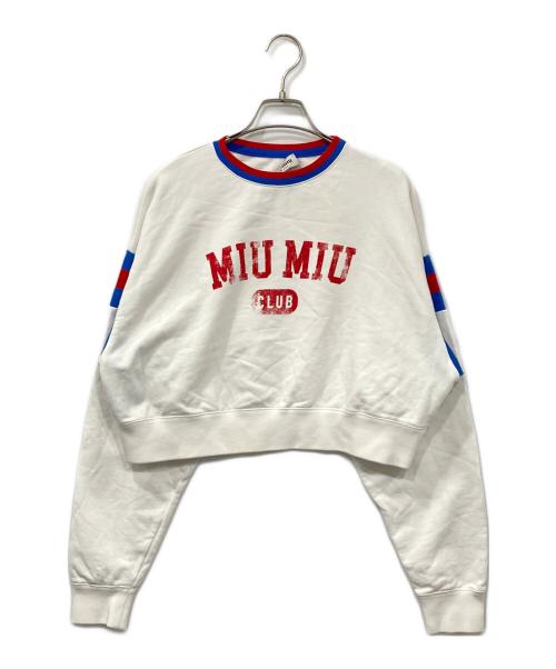 MIU MIU（ミュウミュウ）MIU MIU (ミュウミュウ) Printed Cropped Cotton Sweatshirt/プリントクロップドコットンスウェットシャツ アイボリー サイズ:XSの古着・服飾アイテム