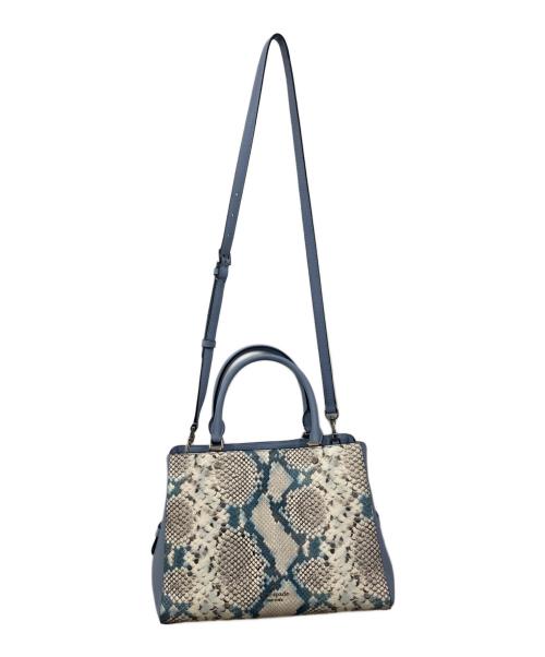 Kate Spade（ケイトスペード）Kate Spade (ケイトスペード) レイラスネークエンボスミディアムトリプルコンパートメントサッチェル ブルーの古着・服飾アイテム