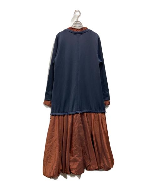 UN3D.（アンスリード）UN3D. (アンスリード) ドローストリングバルーンワンピース ネイビー×ブラウン サイズ:40の古着・服飾アイテム