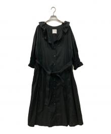 CASA FLINE（カーサフライン）の古着「フリルカラーボリュームドレス」｜ブラック