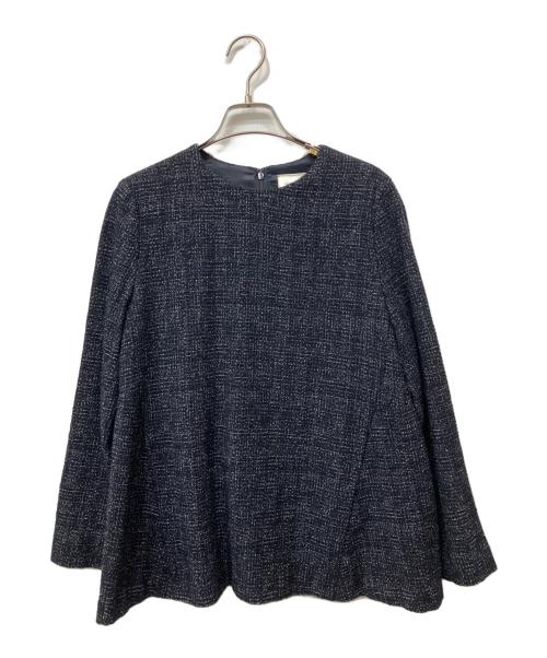 UNITED ARROWS（ユナイテッドアローズ）UNITED ARROWS (ユナイテッドアローズ) ミックスツイード バックペプラム ブラウス ネイビー サイズ:38の古着・服飾アイテム