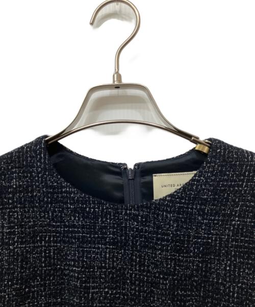 UNITED ARROWS（ユナイテッドアローズ）UNITED ARROWS (ユナイテッドアローズ) ミックスツイード バックペプラム ブラウス ネイビー サイズ:38の古着・服飾アイテム