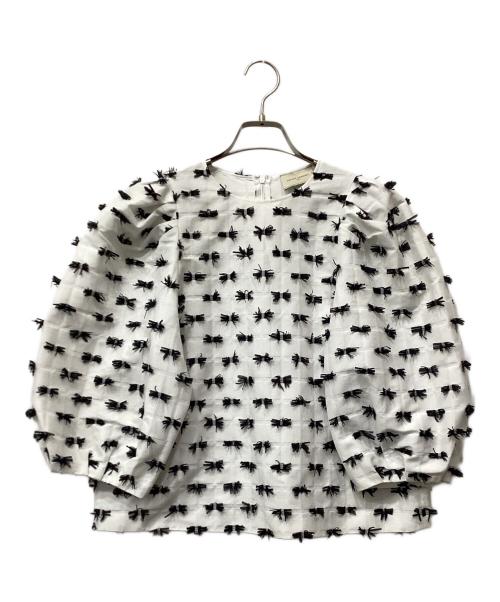 UNITED ARROWS（ユナイテッドアローズ）UNITED ARROWS (ユナイテッドアローズ) リボン カットジャカード 8SL ブラウス ホワイト サイズ:38の古着・服飾アイテム