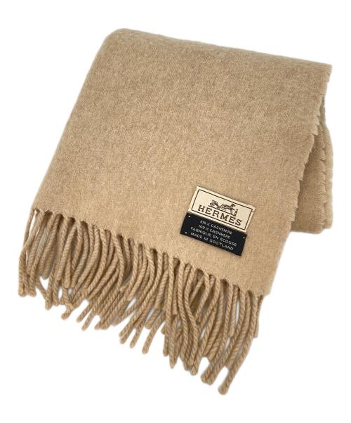 HERMES（エルメス）HERMES (エルメス) ロゴ刺繍カシミヤマフラー ベージュの古着・服飾アイテム