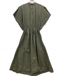 mizuiro-ind（ミズイロインド）の古着「ウエストギャザーコクーンロングワンピース」｜カーキ