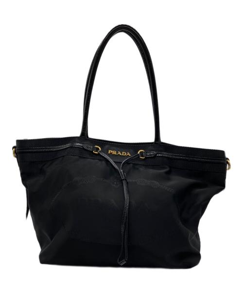 PRADA（プラダ）PRADA (プラダ) ロゴジャガードトートバッグ ブラックの古着・服飾アイテム