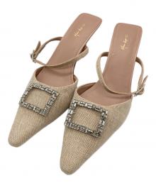 HER LIP TO（ハーリップトゥ）の古着「Linen Blend Crystal Mules / リネン ブレンド クリスタル ミュール」｜ベージュ