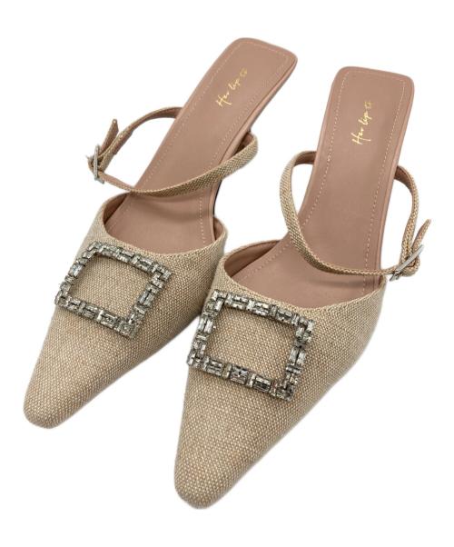 HER LIP TO（ハーリップトゥ）Her lip to (ハーリップトゥ) Linen Blend Crystal Mules / リネン ブレンド クリスタル ミュール ベージュ サイズ:38の古着・服飾アイテム