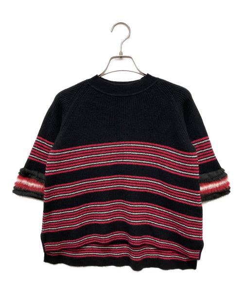 FENDI（フェンディ）FENDI (フェンディ) Wool Cashmere Border Knit/ウールカシミヤボーダーニット ブラック サイズ:38の古着・服飾アイテム